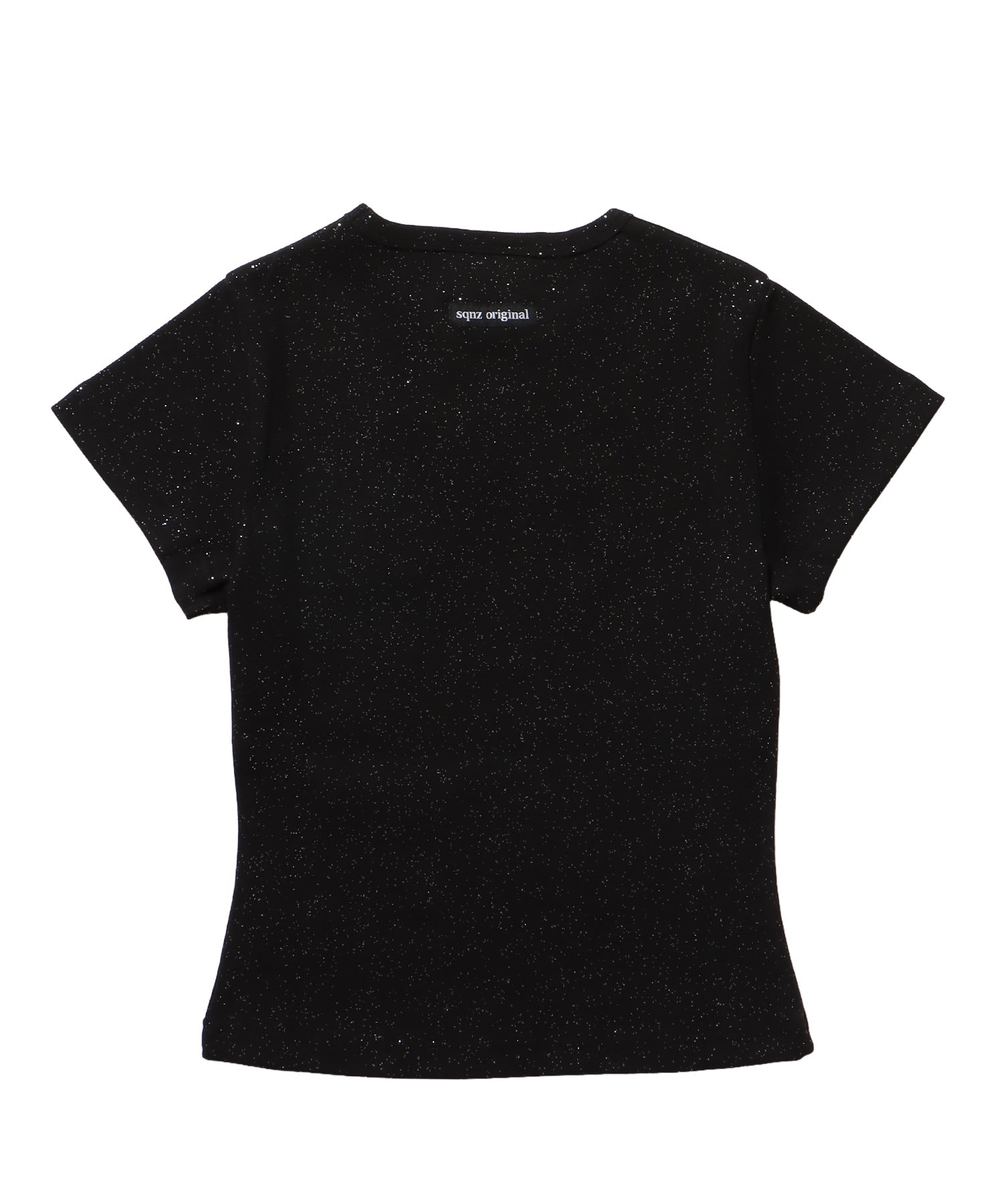 ≪予約商品≫sqnz glitter compact tee / 半袖 プリント Tシャツ ワンポイント ラインストーン レディース ピチT ちびT 【セットアップ着用可能】 ブラック