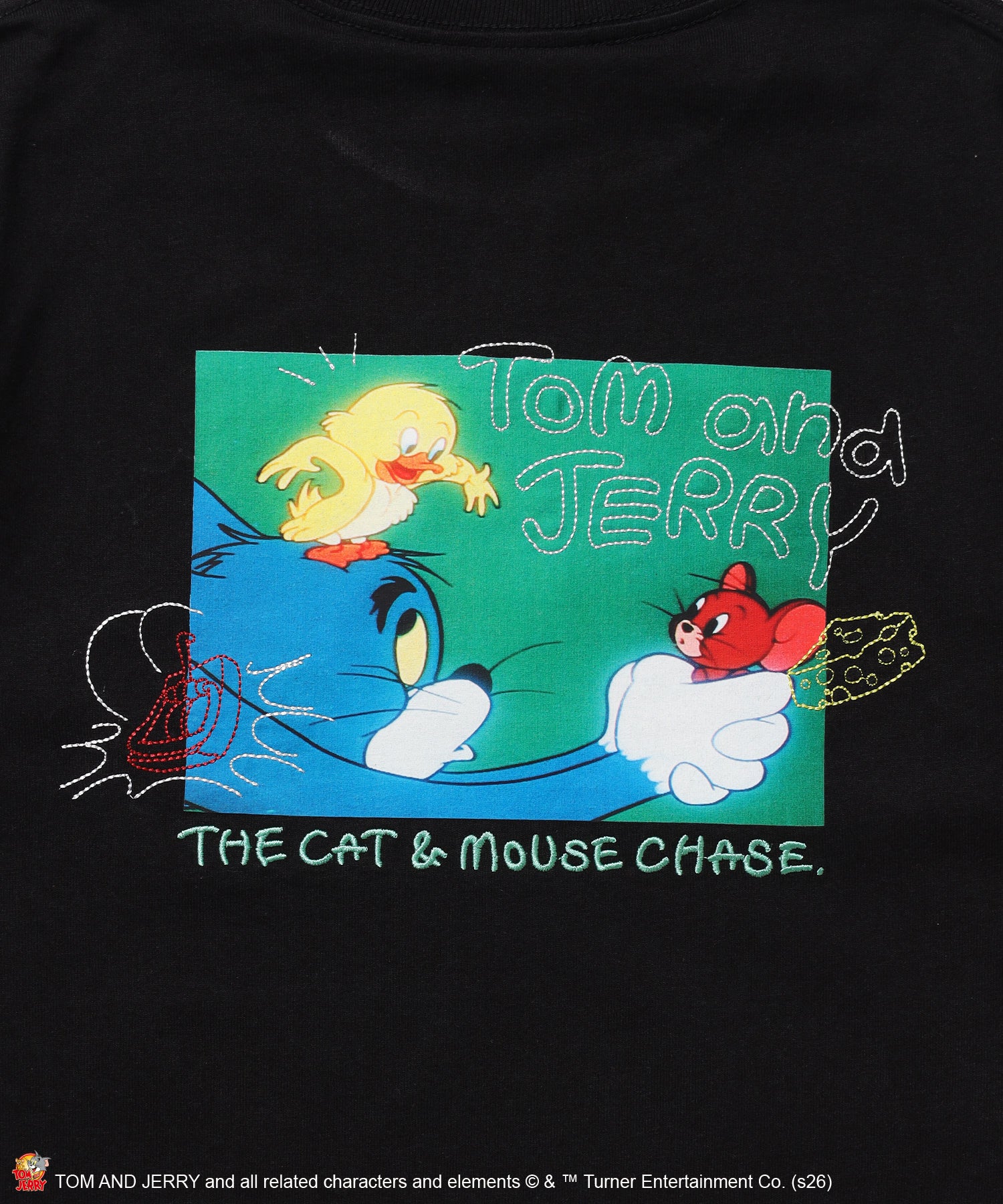 TJ PHOTO & EMB. TEE / トムとジェリー 半袖 クルーネック プリント 刺繍 ワンポイント ユニセックス オーバーサイズ レイヤード ブラック