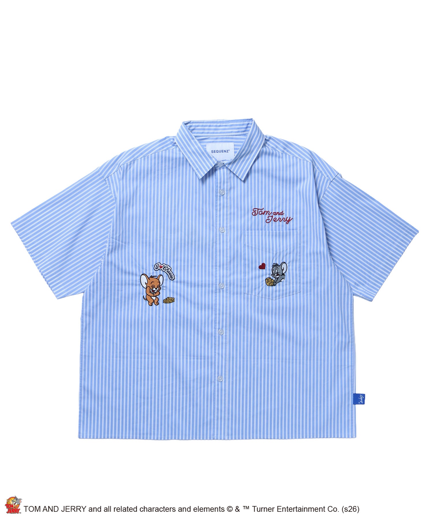 TJ ASSORTMENT EMB. SHIRT / トムとジェリー シャツ 半袖 レギュラーカラー 刺繍 チェック ストライプ サックスブルー