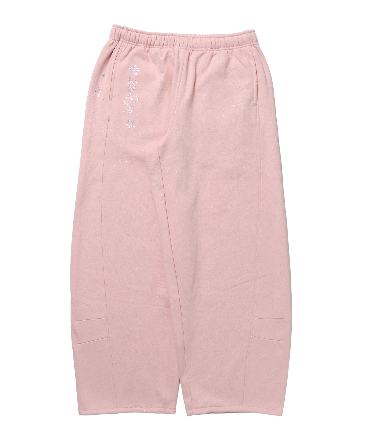 sqnz glitter sweat pants / グリッター スウェットパンツ ラインストーン ドローストリング ポケット 裏起毛 【セットアップ着用可能】 ペールピンク