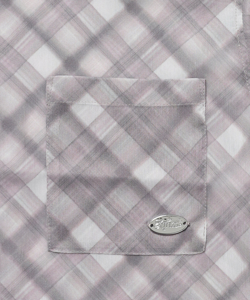 ※WEB限定 / レディースチェック半袖シャツ / sqnz sheer check shirts ピンク