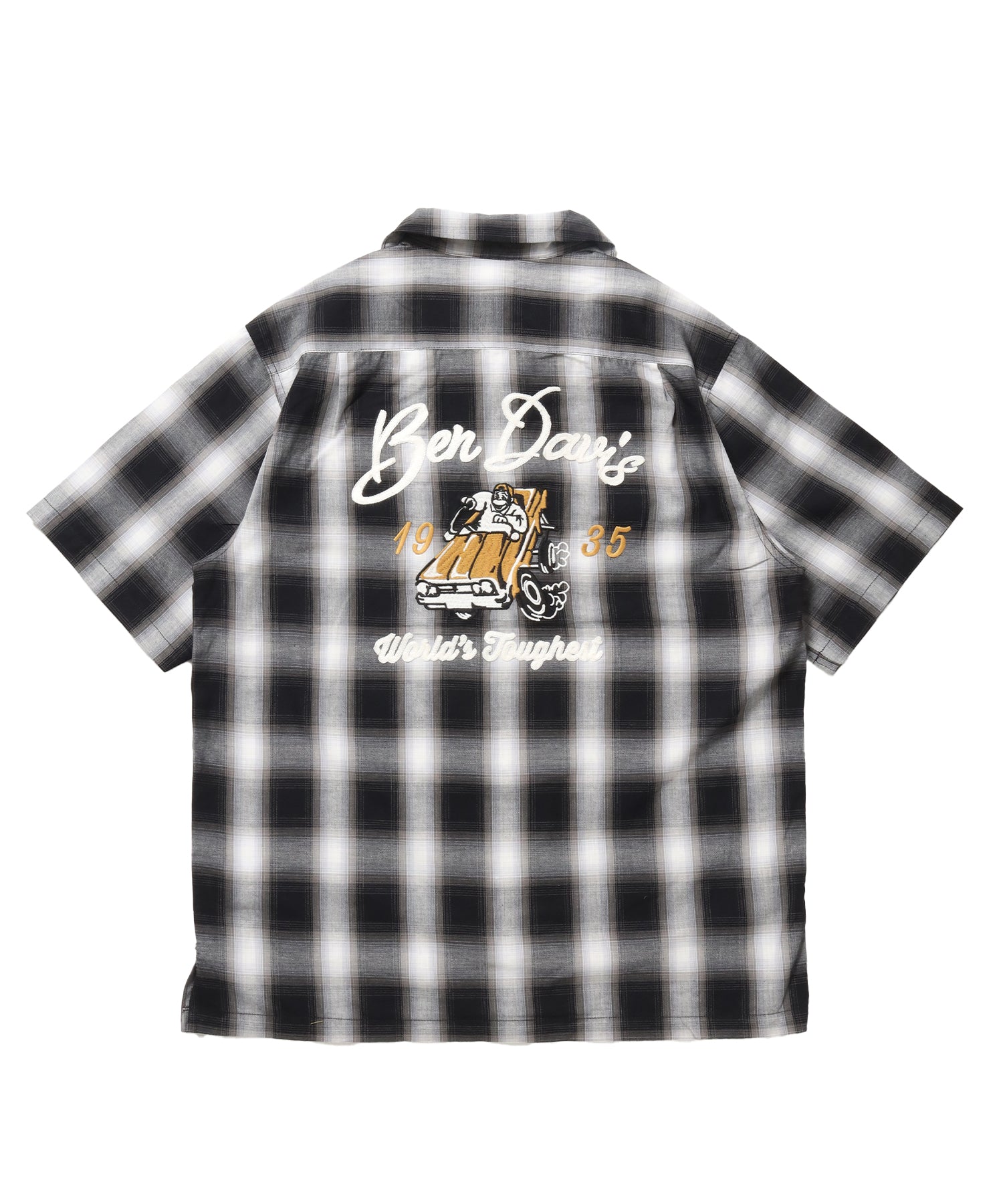 DRIVE EMB PLAID O/C SHIRT / 半袖 シャツ オープンカラー ヴィンテージライク オンブレチェック ブラック