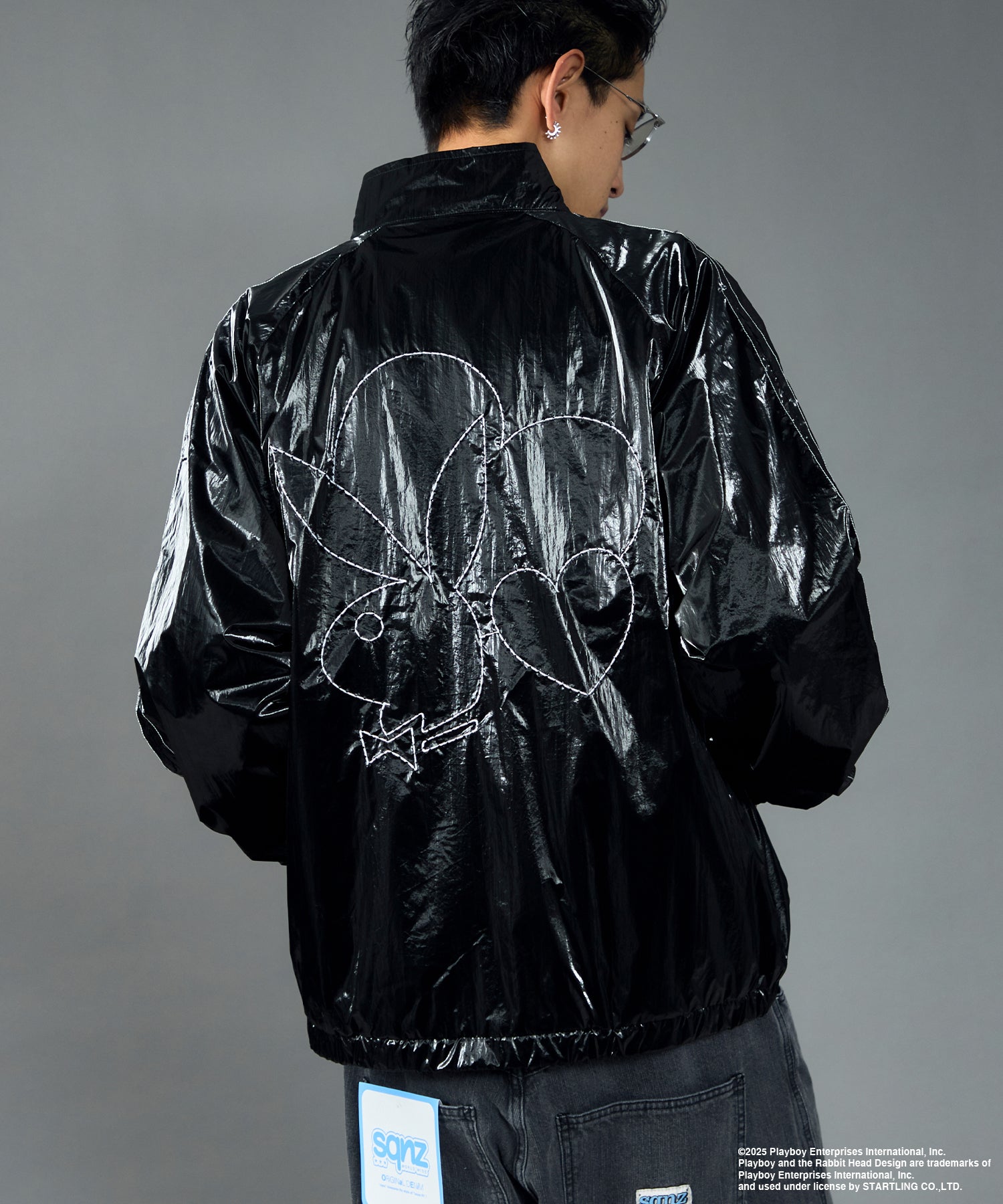 PB COATING JACKET / プレイボーイ ジャケット コーティング フルジップ センターロゴ ブラック