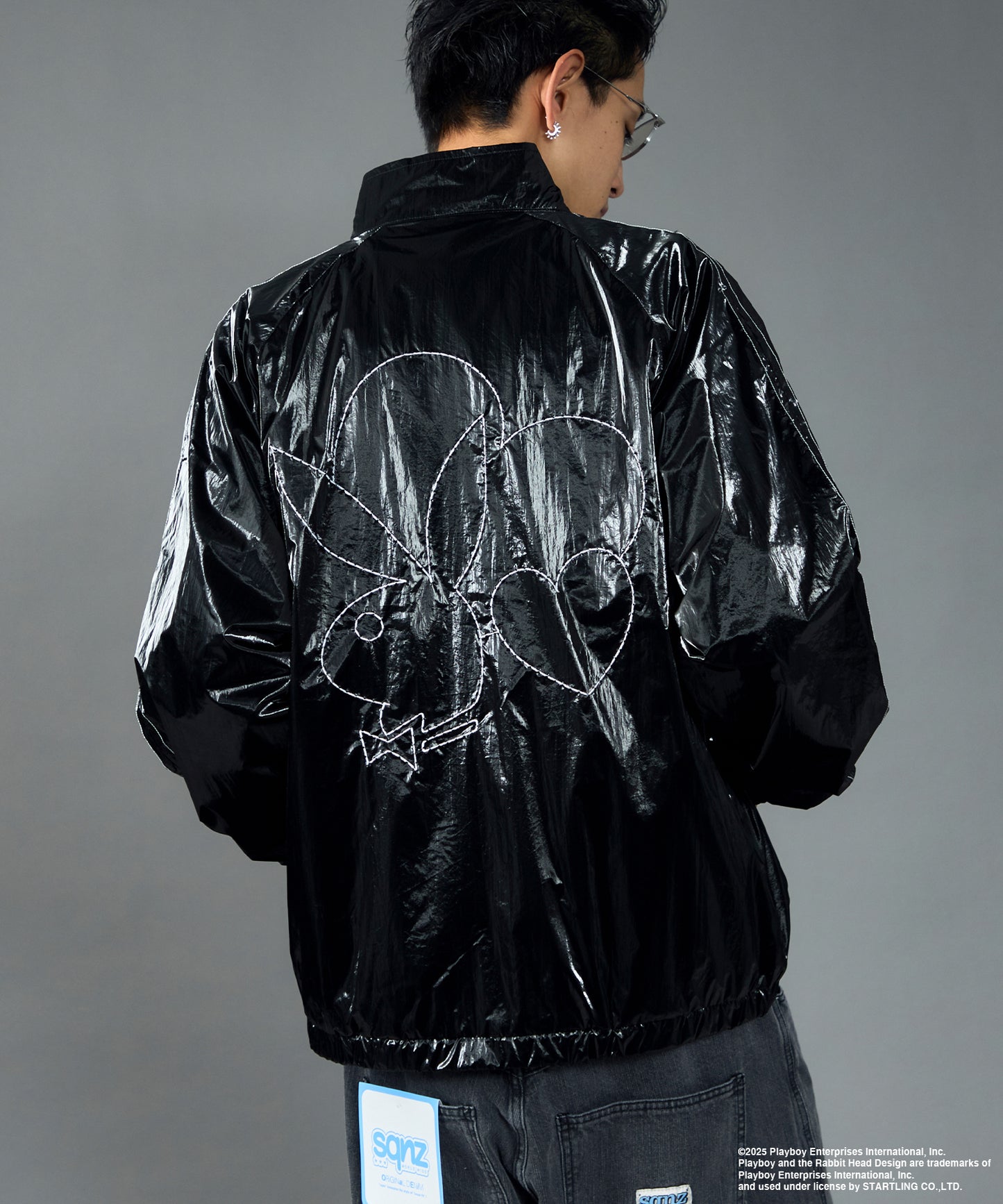 PB COATING JACKET / プレイボーイ ジャケット コーティング フルジップ センターロゴ ブラック