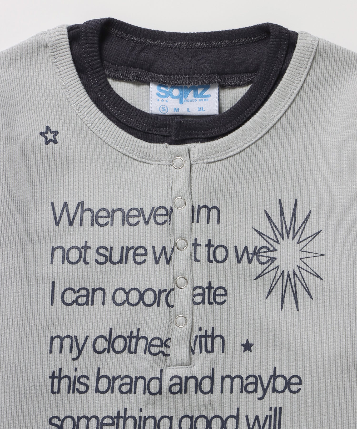 sqnz fake layered henley star l/s tee / 長袖 プリント ヘンリー フェイクレイヤード ツートーン ライトグレー