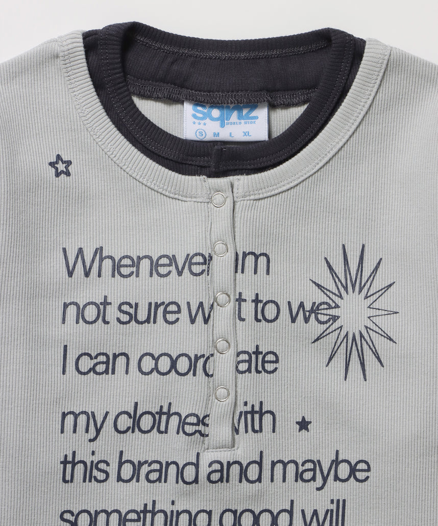 sqnz fake layered henley star l/s tee / 長袖 プリント ヘンリー フェイクレイヤード ツートーン ライトグレー