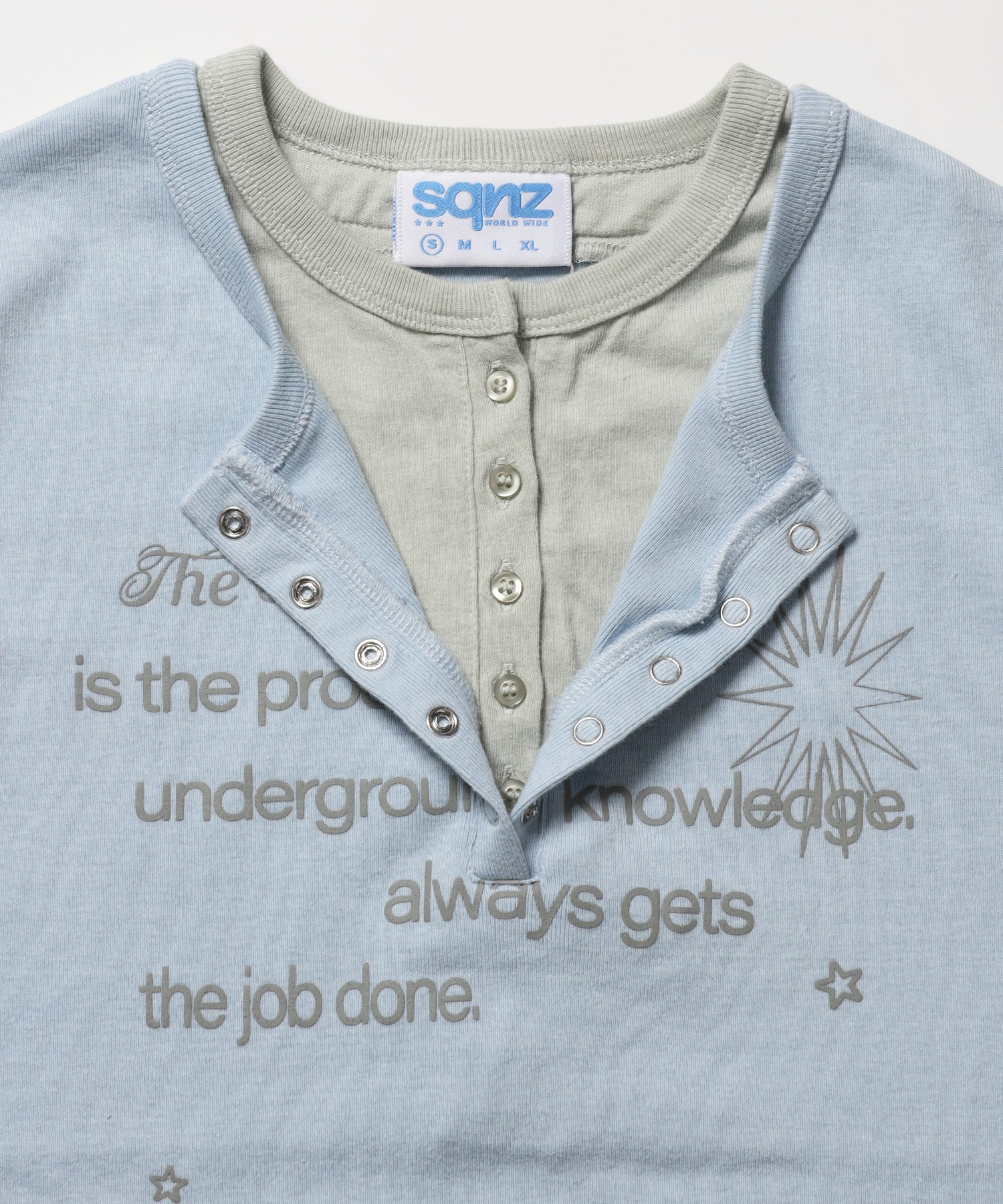 ※WEB限定 / フェイクレイヤード / バイカラーヘンリーネック半袖T /sqnz fake layered henley star tee ライトブルー
