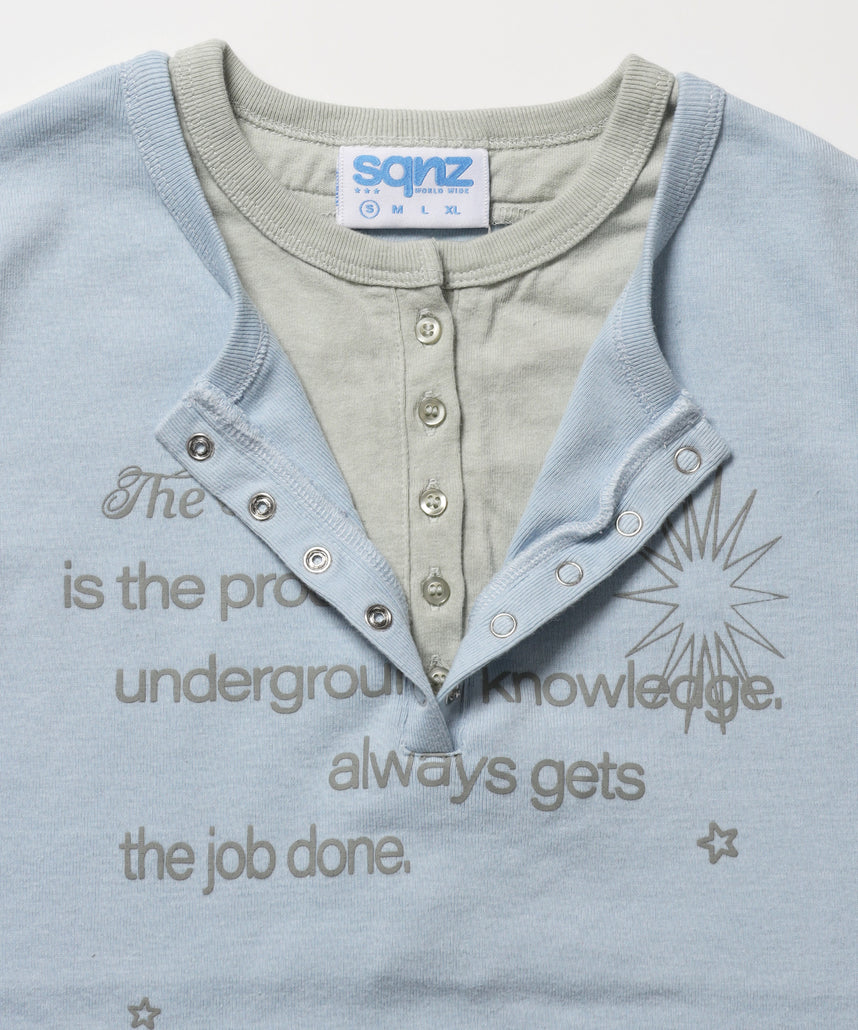 ※WEB限定 / フェイクレイヤード / バイカラーヘンリーネック半袖T /sqnz fake layered henley star tee ライトブルー