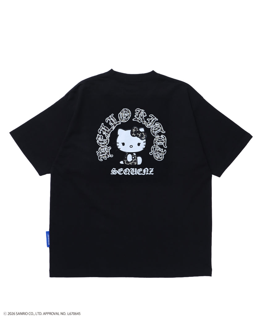 HK CIRCLE LOGO TEE / ハローキティ キティちゃん 半袖 クルーネック プリント ワンポイント ラインストーン プリント ブラック
