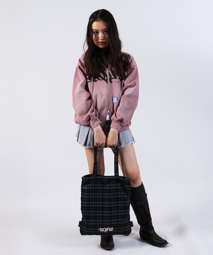 sqnz dairy 2way knapsack / ナップサック バック 2WAY ブランドロゴ チェック ストライプ ダークグリーン