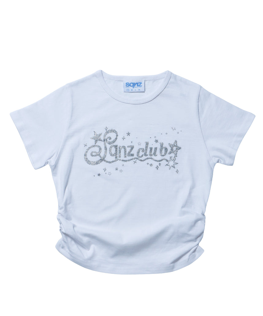 ≪予定商品≫※WEB限定 /レディースラメプリントTシャツ / sqnz side shearing glitter tee ホワイト