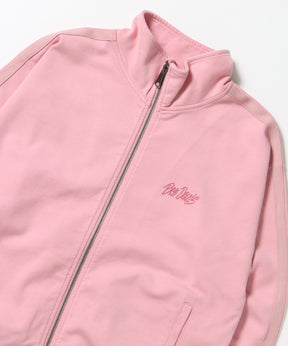JERSEY LINE TRACK JACKET / ビッグシルエット フルジップ ヘビーウェイト 加工 刺繍 フーディ【短丈】 ピンク
