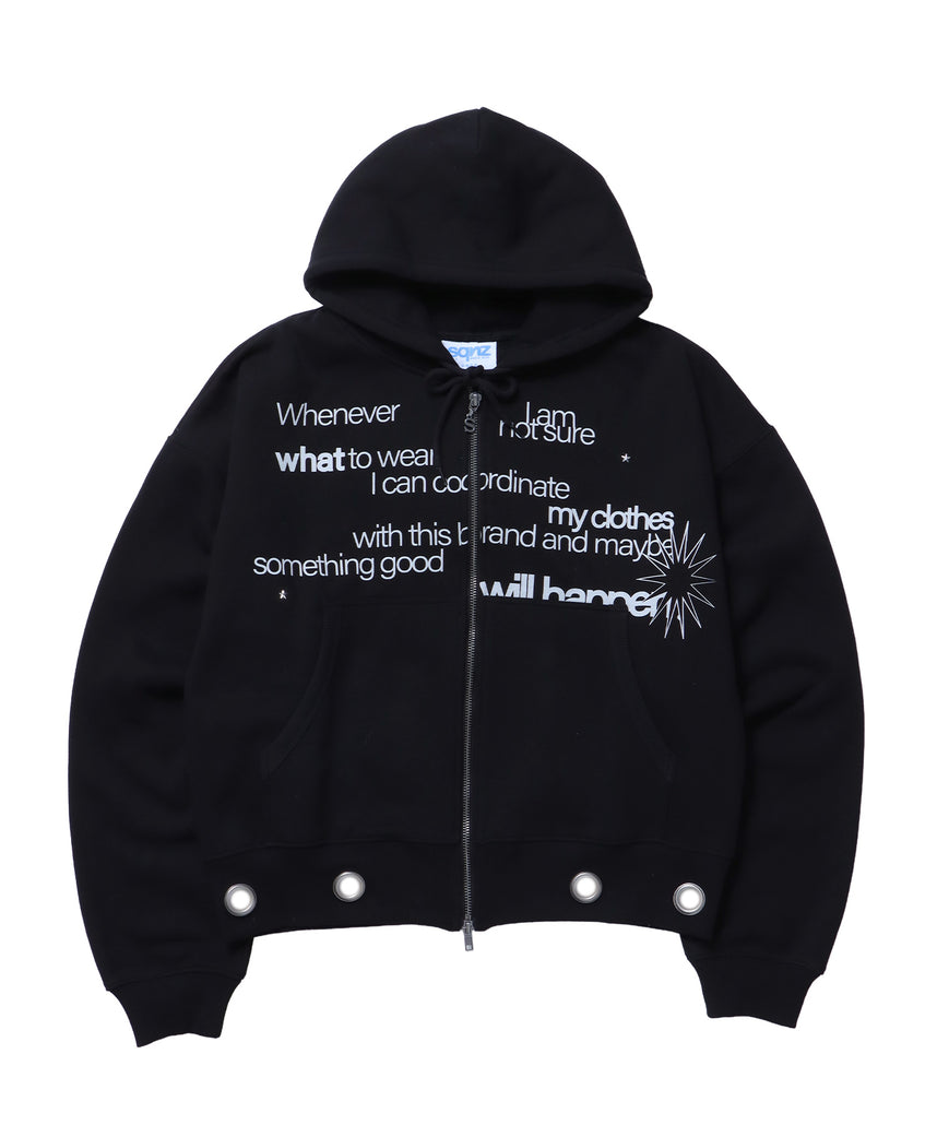 sqnz eyelet zip pk / ジップパーカー スタッズ フーディ ハトメ 裏起毛≪SET UP着用可能≫ ブラック