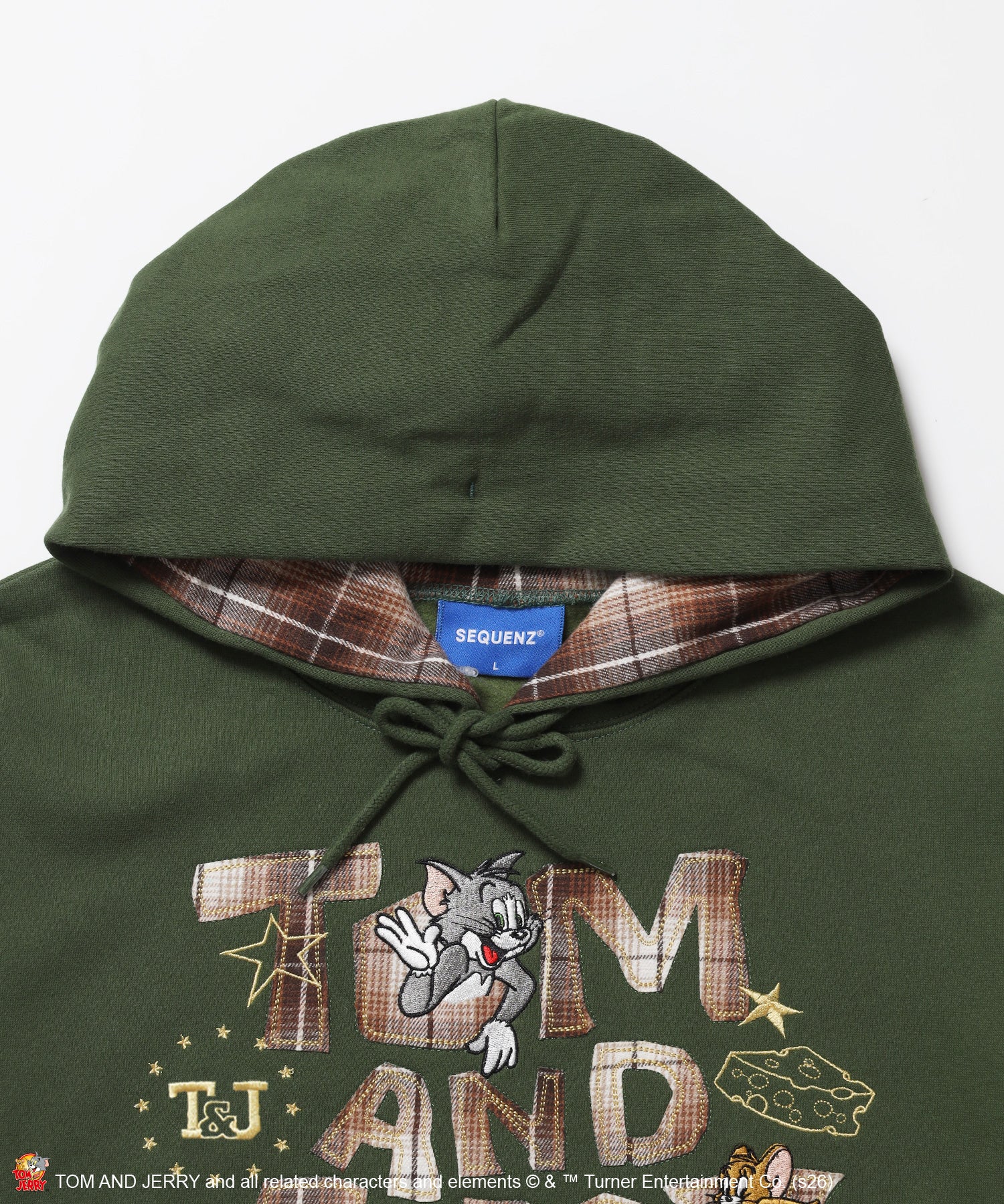 TJ PLAID APPLIQUE P/K / トムとジェリー プルパーカー チェック 刺繍 グリーン