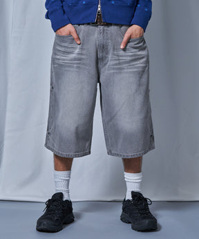 ※WEB限定 / スタッズデニムショートパンツ / sqnz washed denim shorts グレー