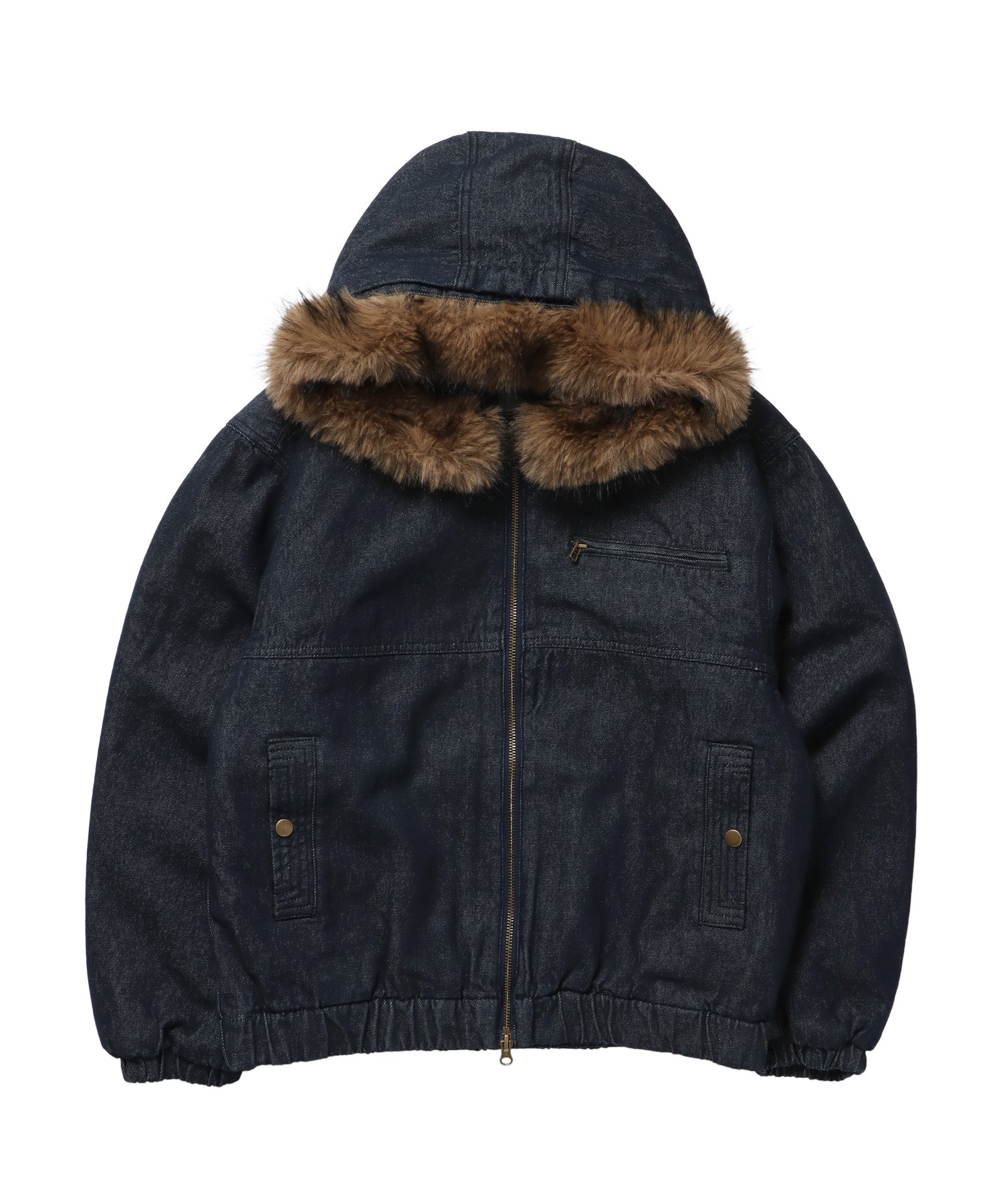 FUR DENIM HOODIE JKT / デニム ジャケット ファー 中綿 ダブルジップ フーディ ネイビー