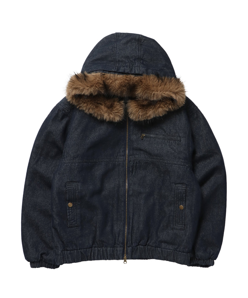 FUR DENIM HOODIE JKT / デニム ジャケット ファー 中綿 ダブルジップ フーディ ネイビー