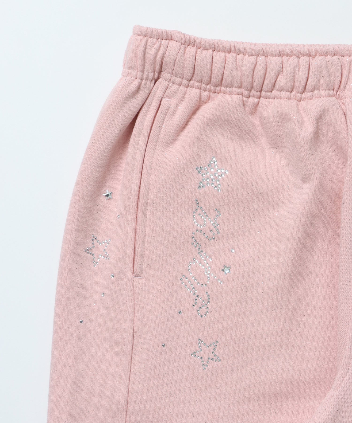 sqnz glitter sweat pants / グリッター スウェットパンツ ラインストーン ドローストリング ポケット 裏起毛 【セットアップ着用可能】 ペールピンク