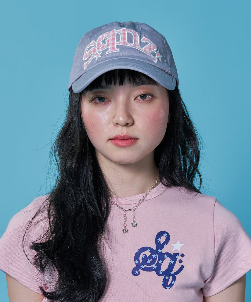 ≪予約商品≫sqnz gingham logo cap / キャップ 帽子 ワッペン ベースボール ユニセックス 刺繍 グレー