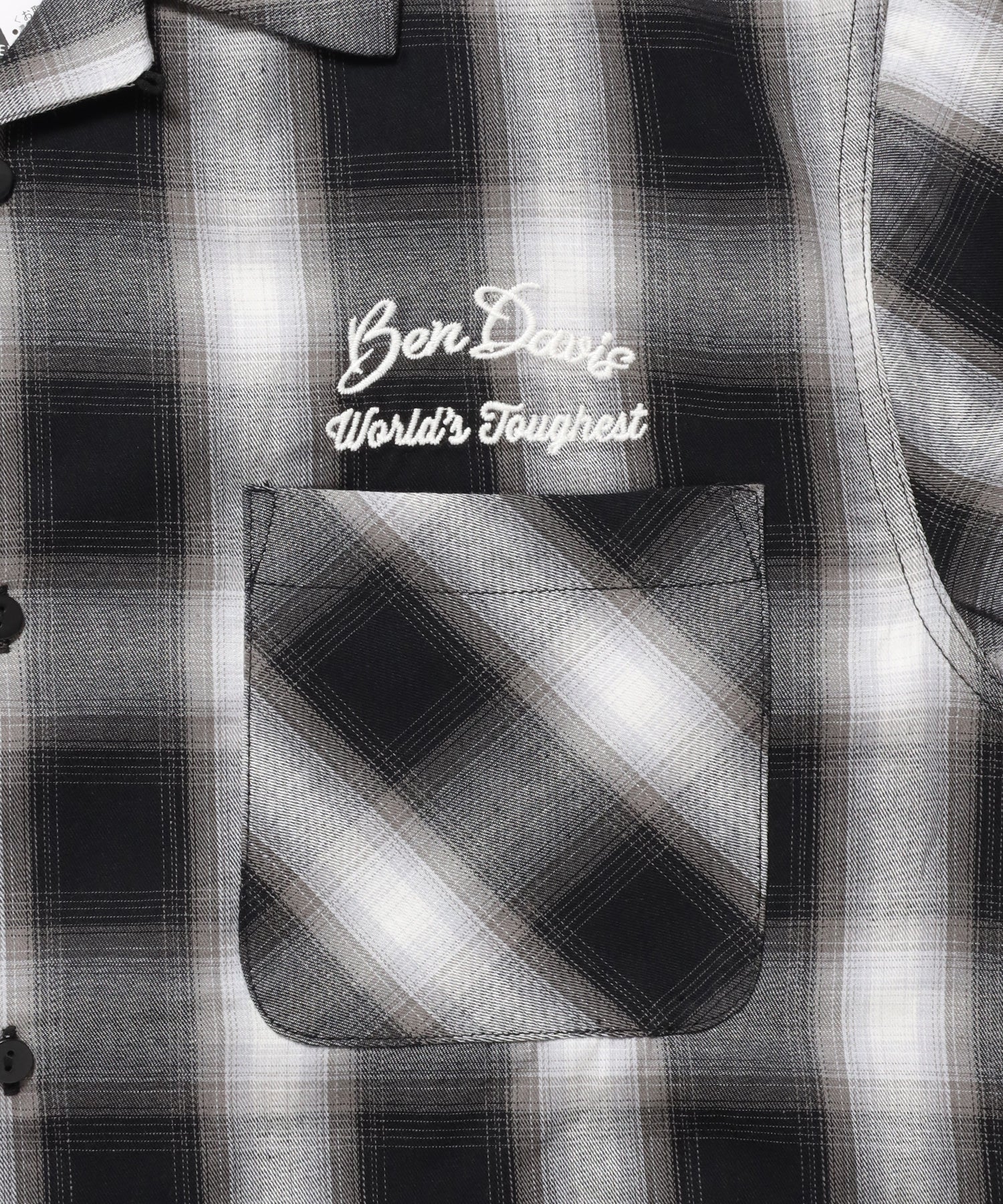 DRIVE EMB PLAID O/C SHIRT / 半袖 シャツ オープンカラー ヴィンテージライク オンブレチェック ブラック