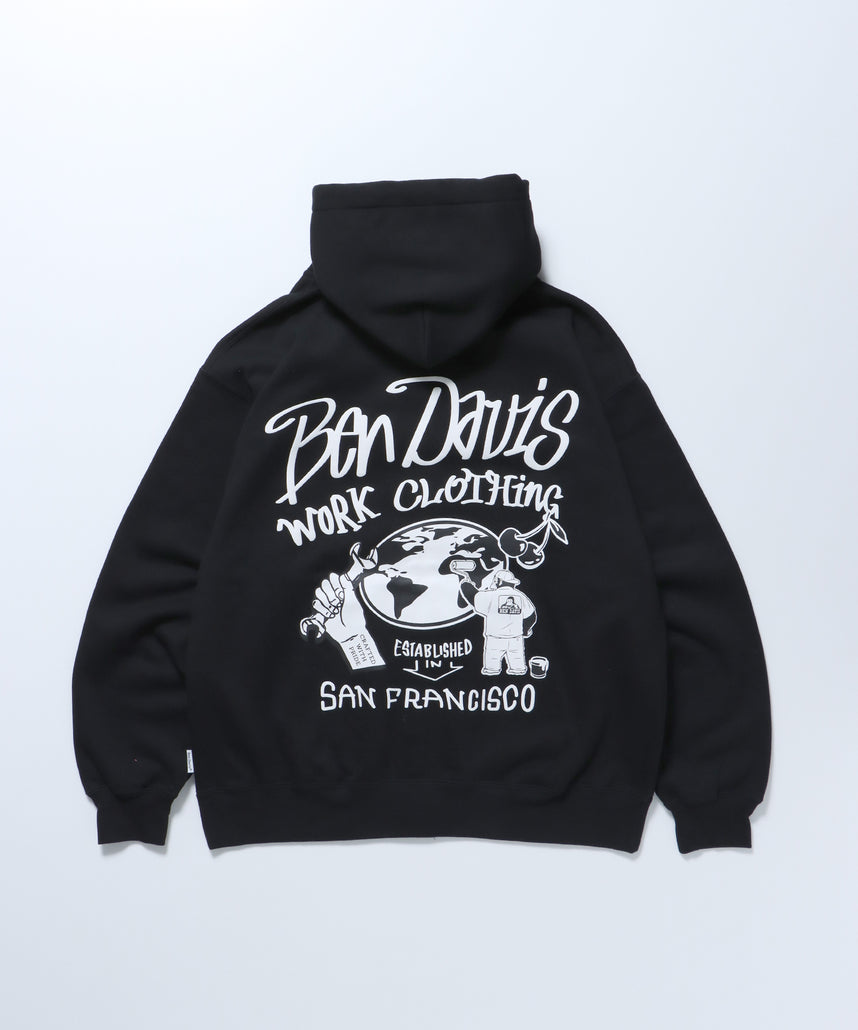 WALL TAGGING ZIP HOODIE / フーディ スウェット ジップパーカー ワイドシルエット ブラック