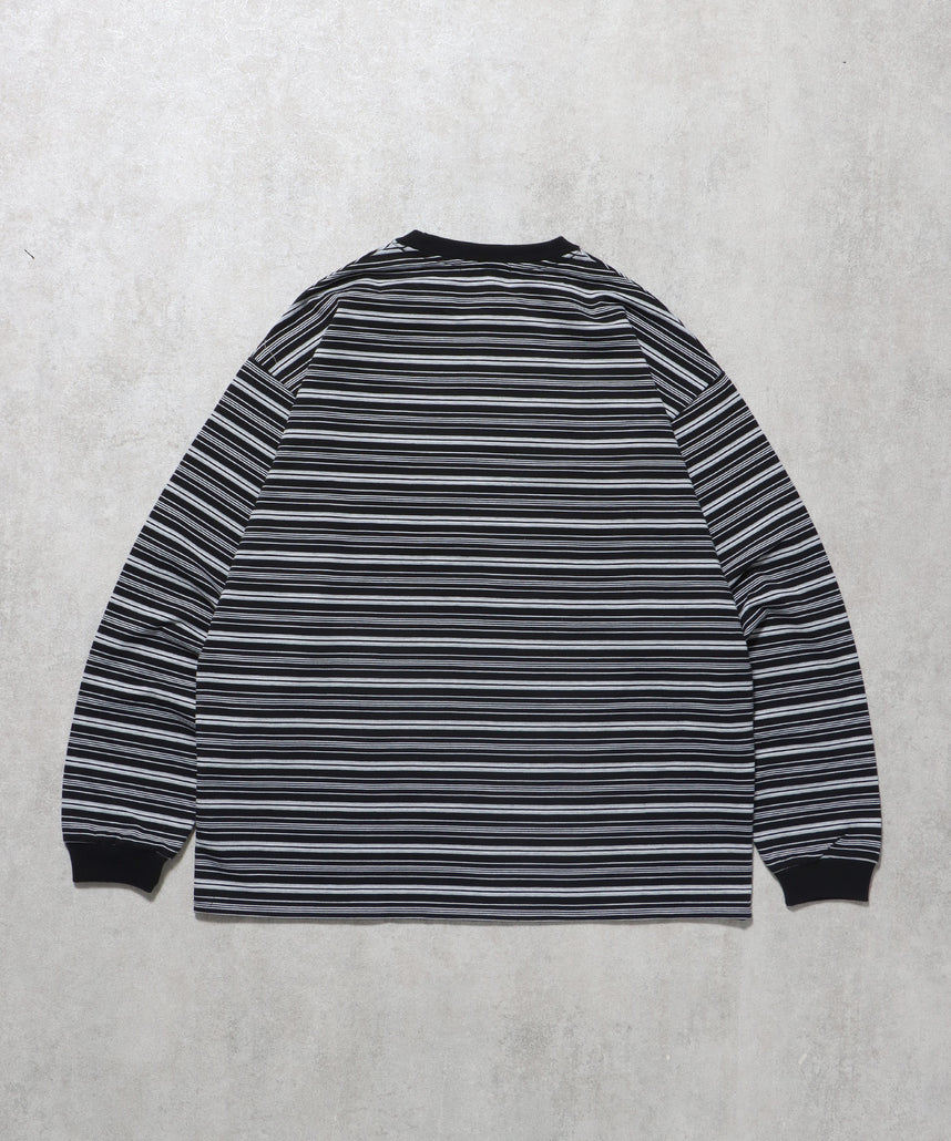 ロゴ刺繍マルチボーダーロングスリーブTシャツ ブラック