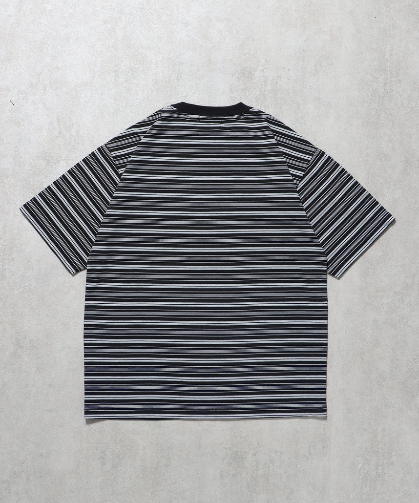 ロゴ刺繍マルチボーダー半袖Tシャツ ブラック