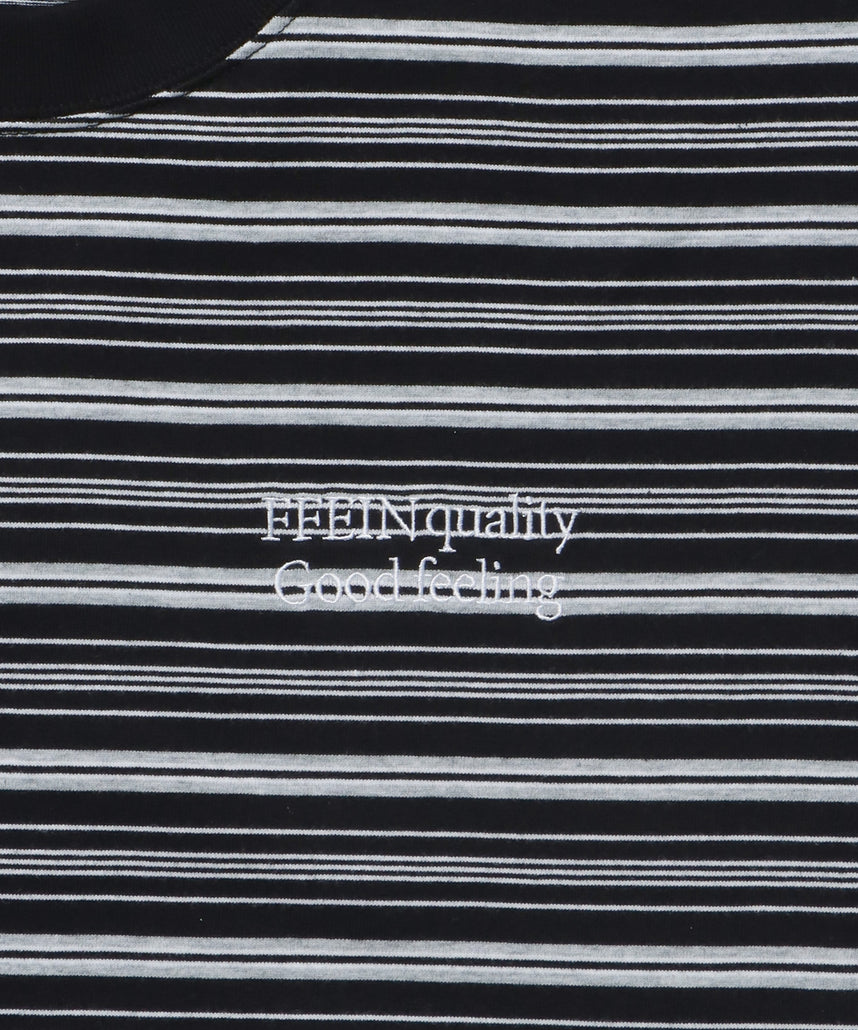 ロゴ刺繍マルチボーダー半袖Tシャツ ブラック