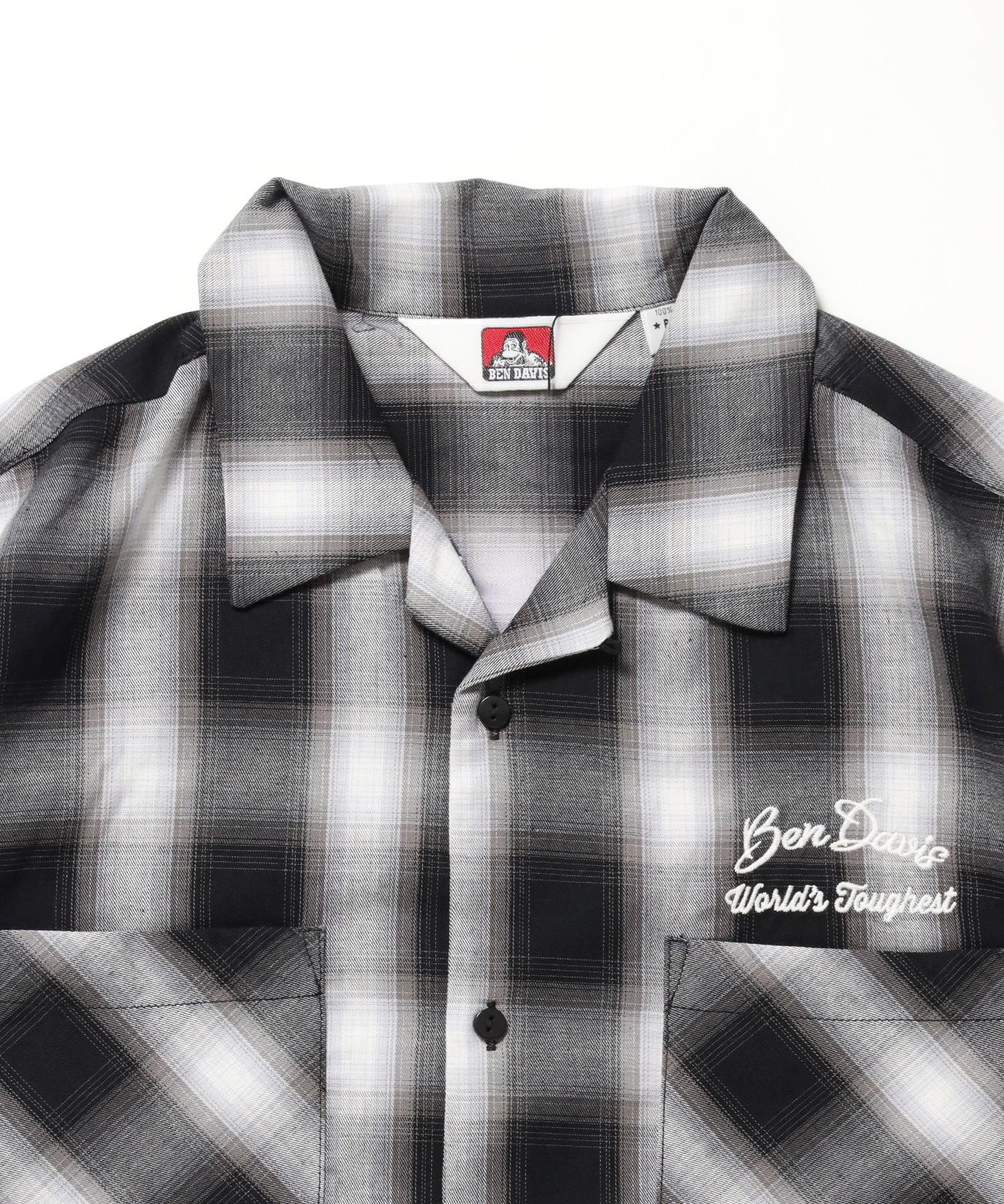 DRIVE EMB PLAID O/C SHIRT / 半袖 シャツ オープンカラー ヴィンテージライク オンブレチェック ブラック