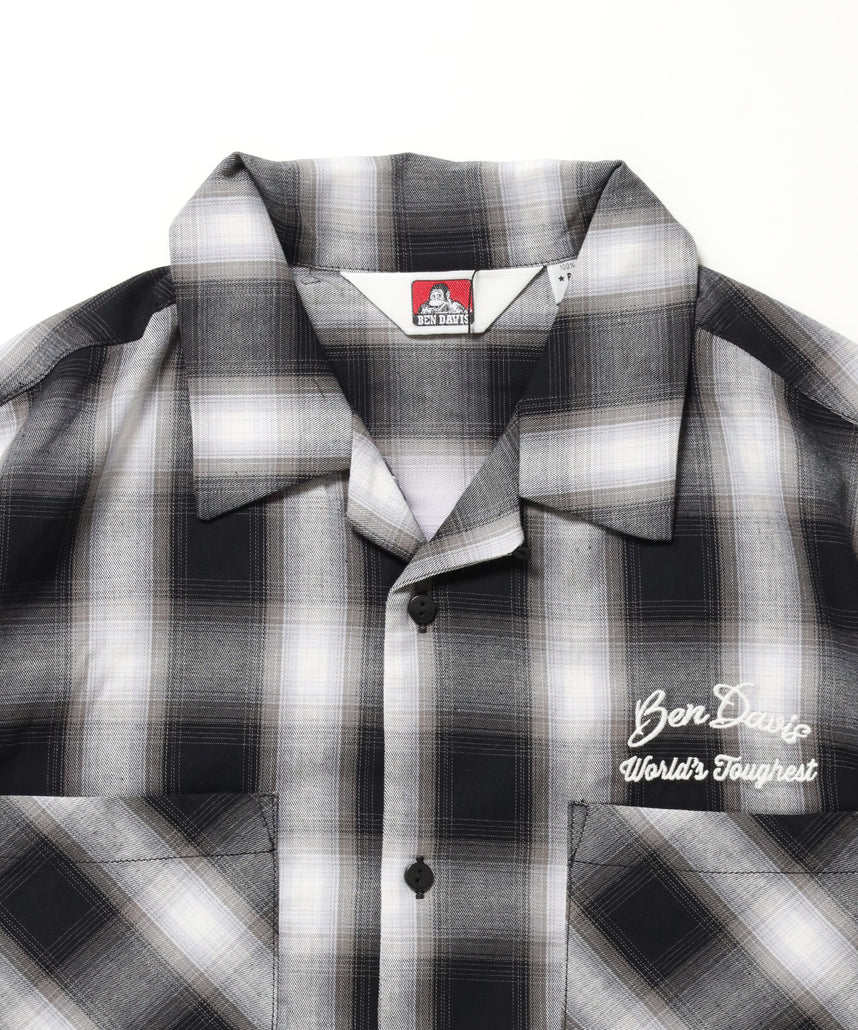 DRIVE EMB PLAID O/C SHIRT / 半袖 シャツ オープンカラー ヴィンテージライク オンブレチェック ブラック