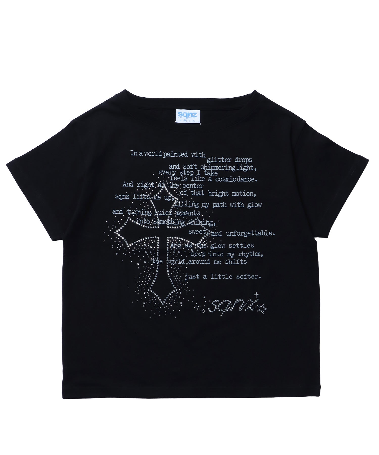 ※WEB限定 / レディースクロス半袖Tシャツ / sqnz one-shoulder cross tee ブラック