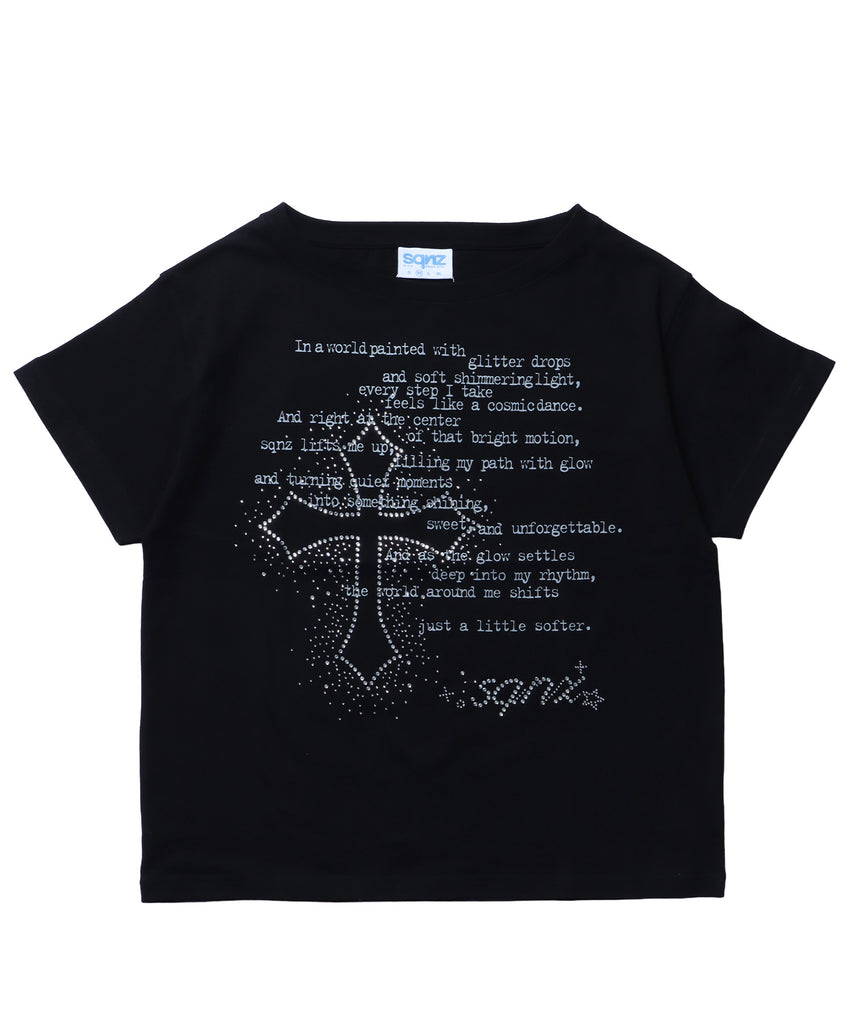※WEB限定 / レディースクロス半袖Tシャツ / sqnz one-shoulder cross tee ブラック