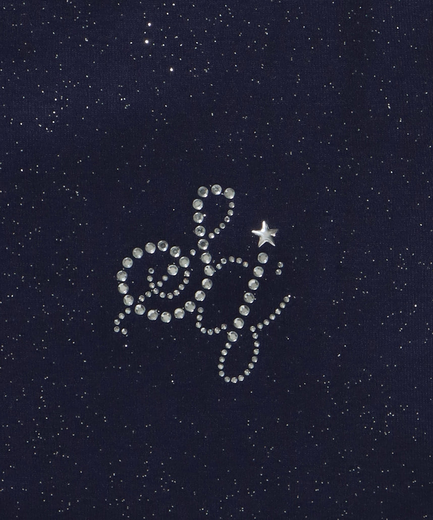 ≪予約商品≫sqnz glitter compact tee / 半袖 プリント Tシャツ ワンポイント ラインストーン レディース ピチT ちびT ダークネイビー