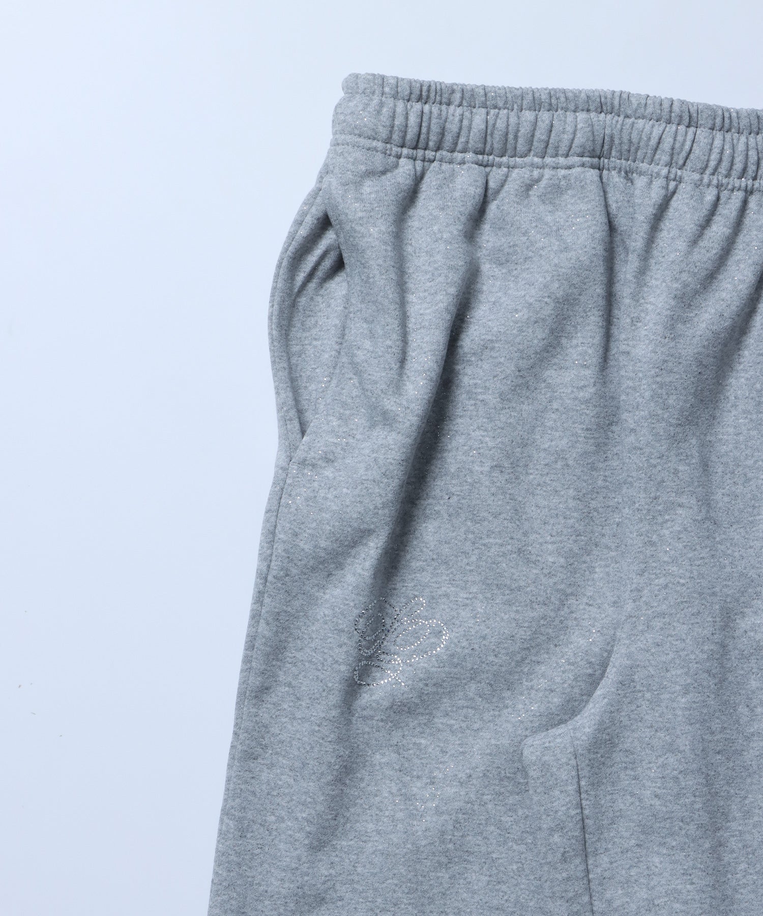 SQNZ GLITTER SWEAT PANTS / グリッター ラインストーン スウェットパンツ ドローコード 裏起毛 【セットアップ着用可】 グレー