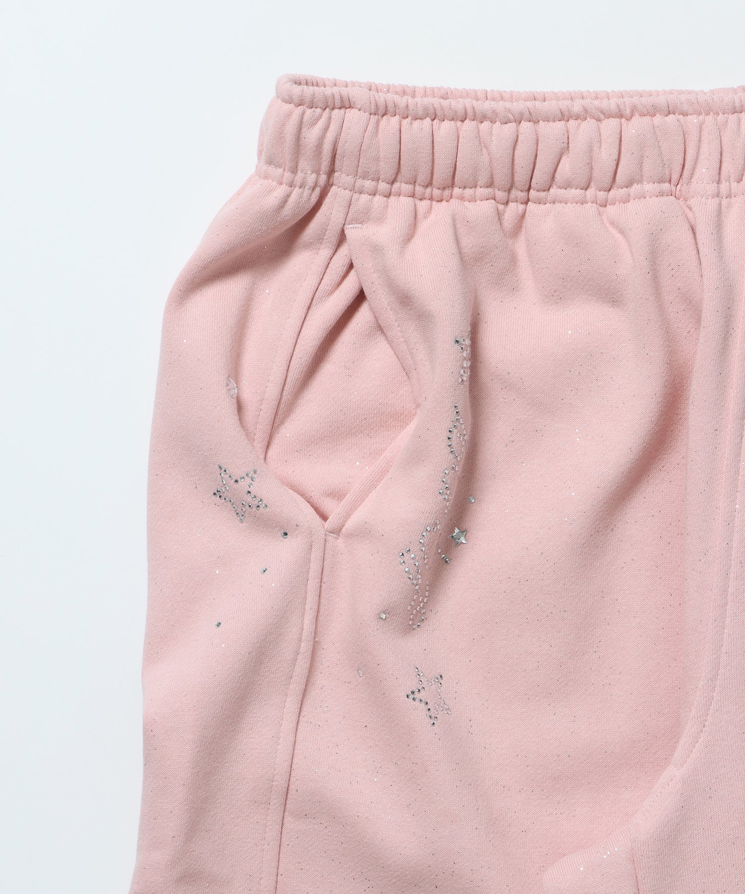 sqnz glitter sweat pants / グリッター スウェットパンツ ラインストーン ドローストリング ポケット 裏起毛 【セットアップ着用可能】 ペールピンク
