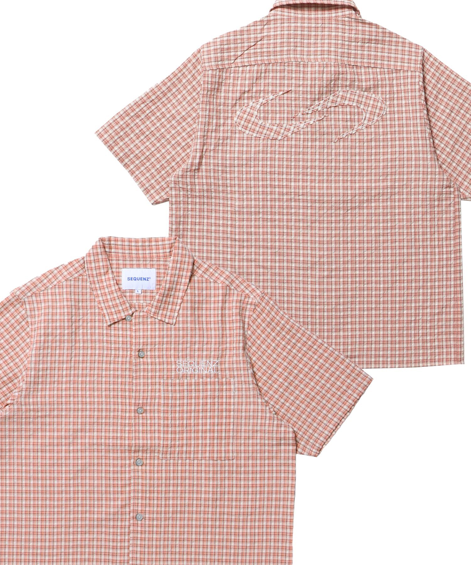SQNZ APPLIQUE CHECK SHIRTS / シャツ ショート丈 チェック 半袖 刺繍 ピンク