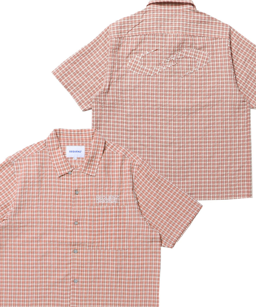SQNZ APPLIQUE CHECK SHIRTS / シャツ ショート丈 チェック 半袖 刺繍 ピンク