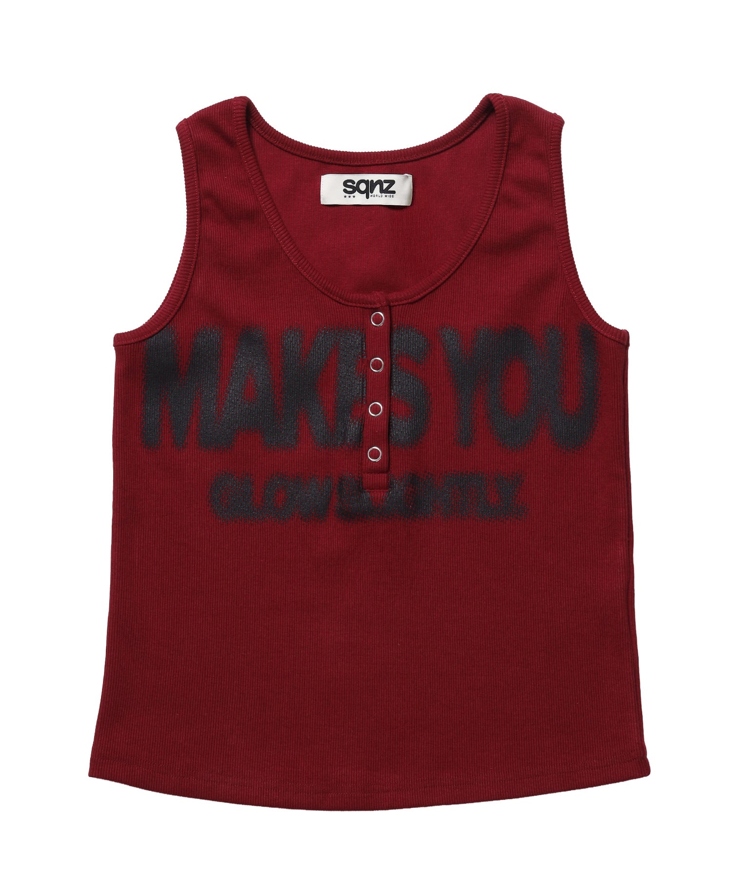 ※WEB限定 / レディースヘンリーネックタンクトップ / sqnz blur logo henley tank top バーガンディー