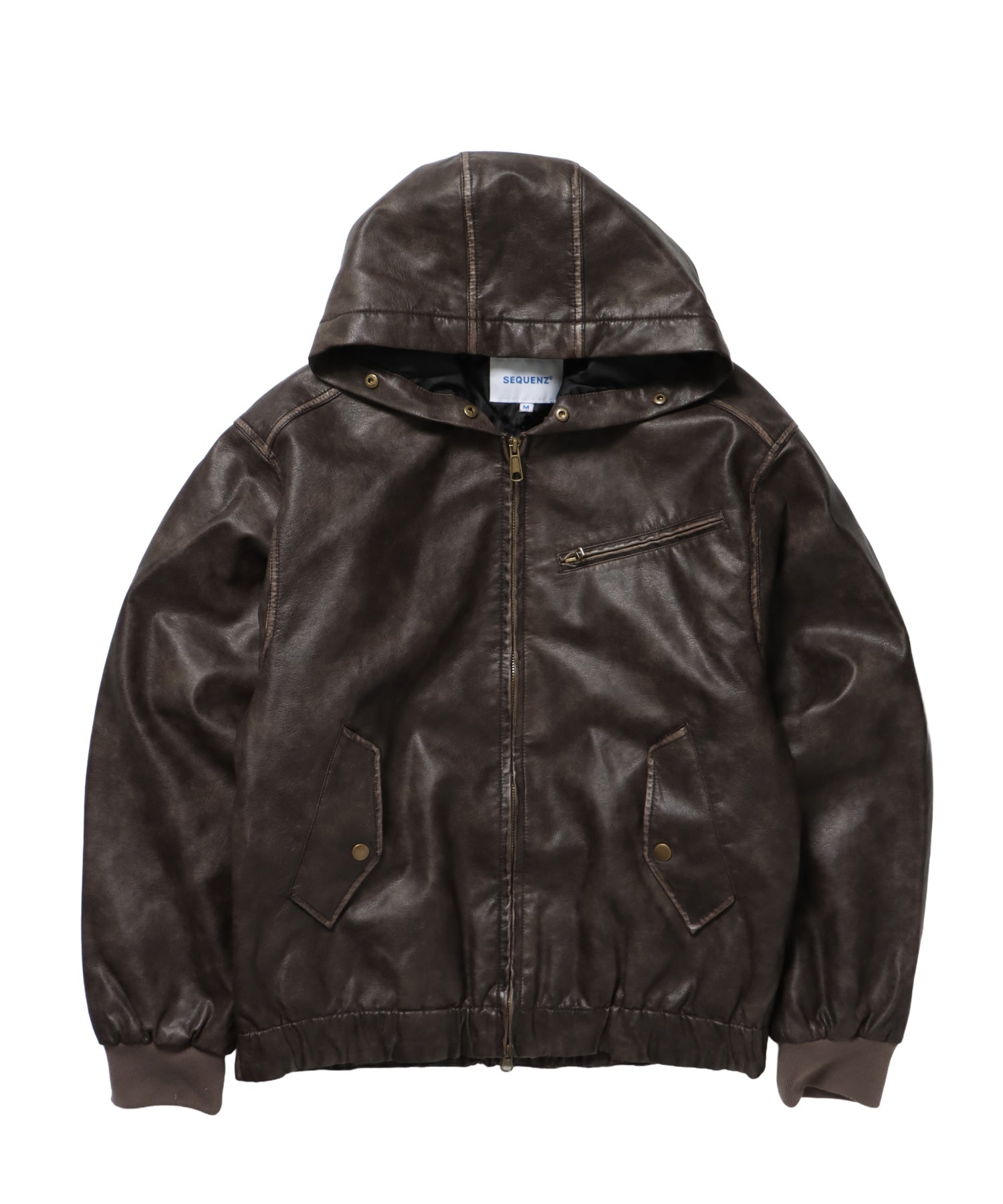 FUR PU HOODIE JKT / フェイクレザー ジャケット ファー 中綿 ダブルジップ フーディ ブラウン