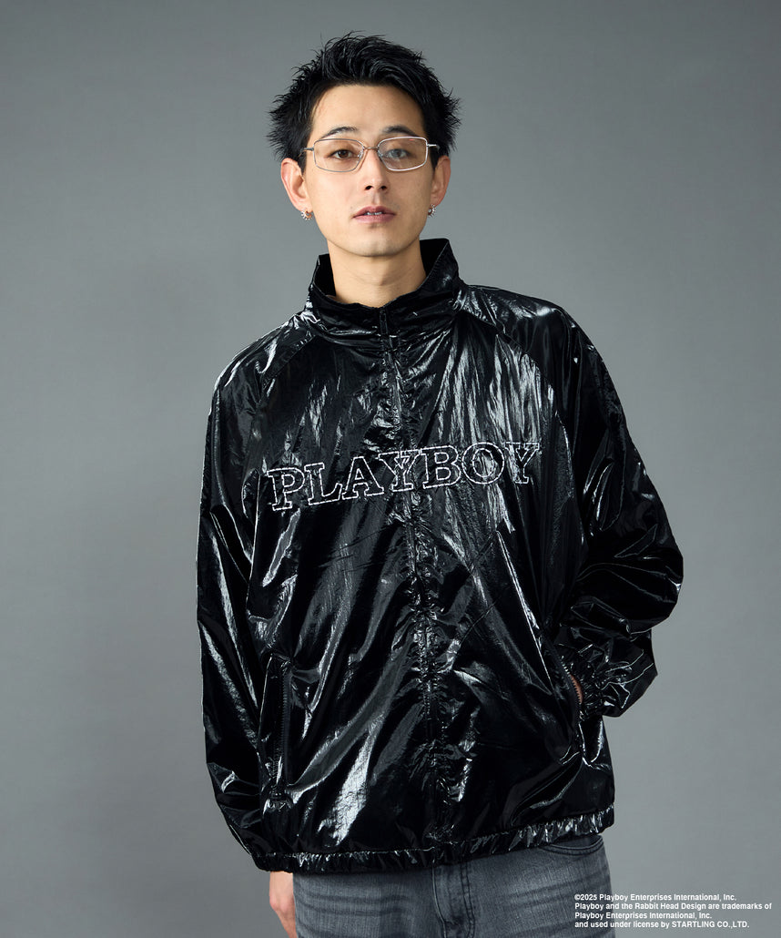PB COATING JACKET / プレイボーイ ジャケット コーティング フルジップ センターロゴ ブラック