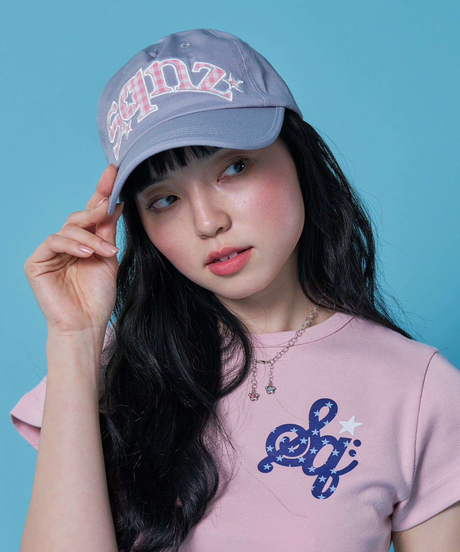 ≪予約商品≫sqnz gingham logo cap / キャップ 帽子 ワッペン ベースボール ユニセックス 刺繍 グレー