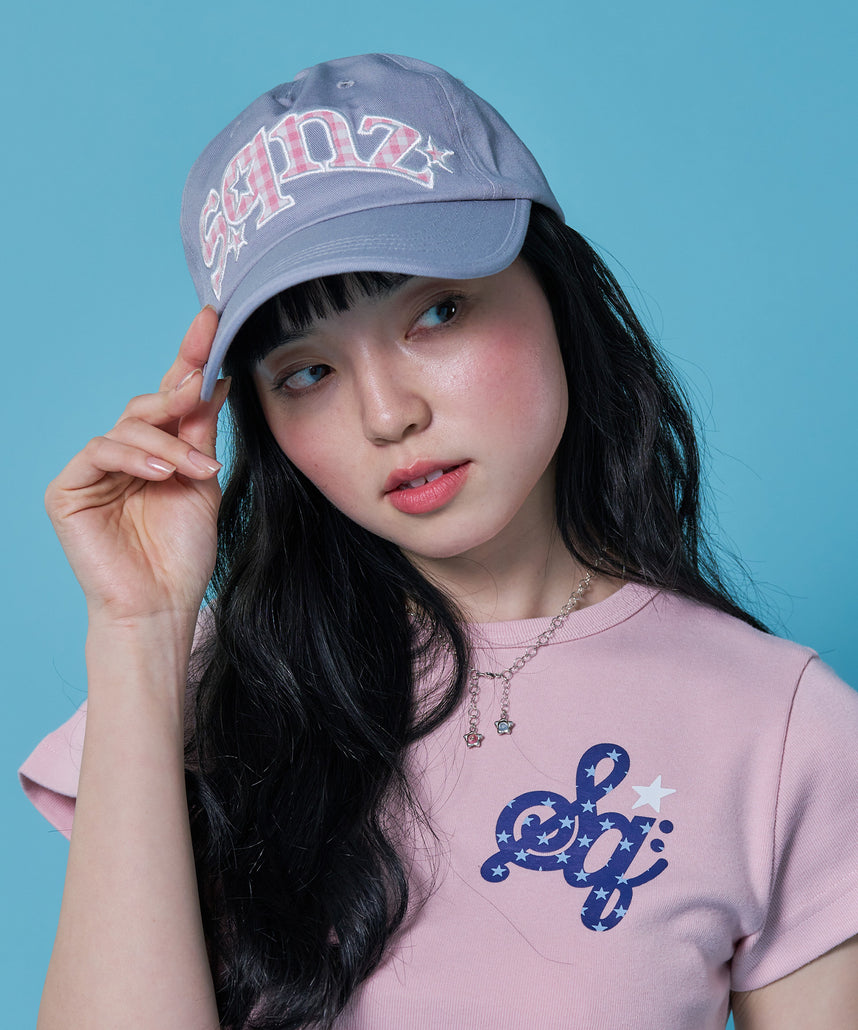 ≪予約商品≫sqnz gingham logo cap / キャップ 帽子 ワッペン ベースボール ユニセックス 刺繍 グレー