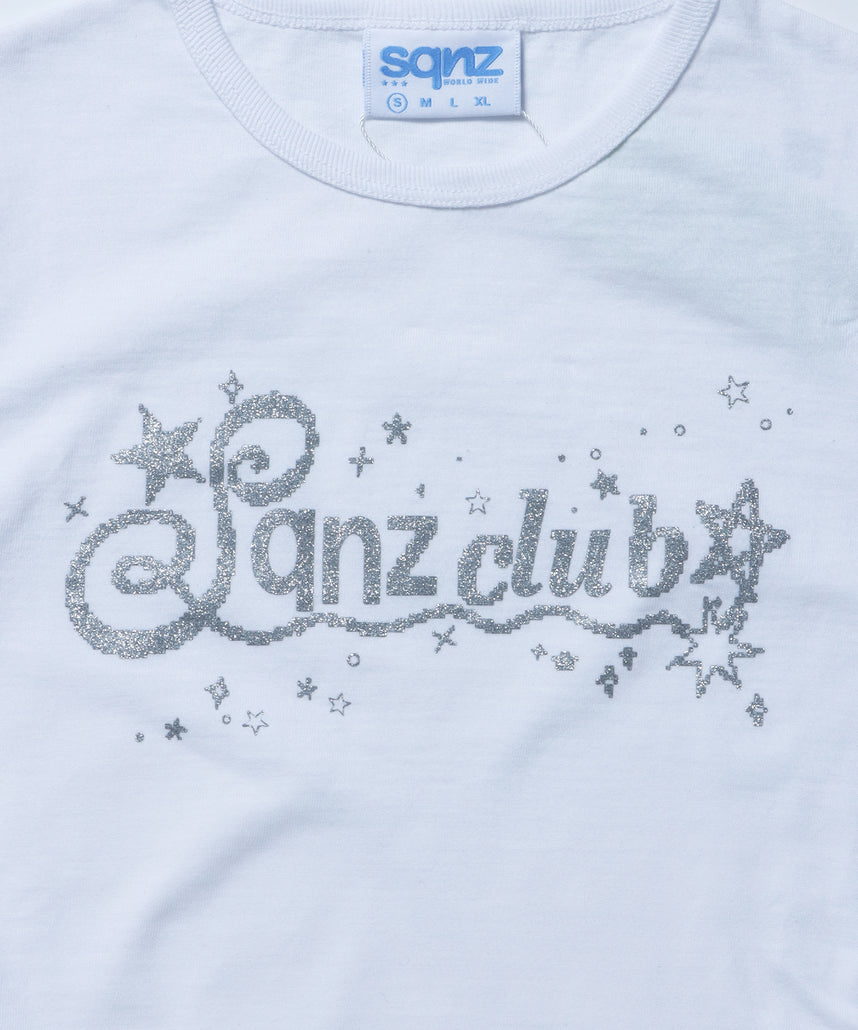 ≪予定商品≫※WEB限定 /レディースラメプリントTシャツ / sqnz side shearing glitter tee ホワイト