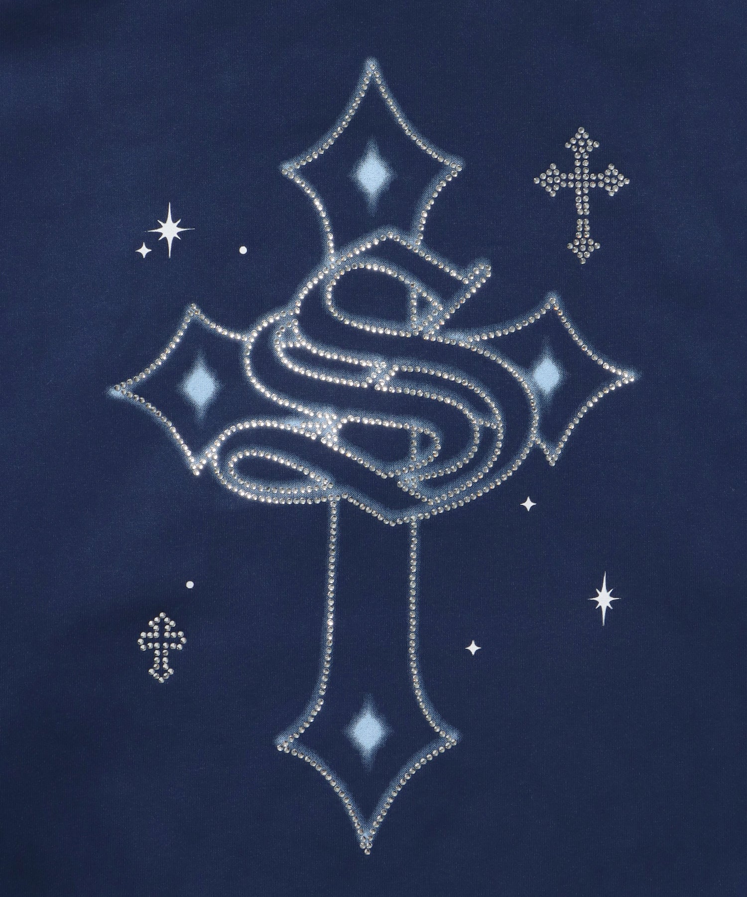 CROSS RHINE STONE ZIP P/K / パーカー ジップパーカー ラインストーン クロスデザイン 裏起毛 ダブルジップ 短丈 【セットアップ】 ダークネイビー