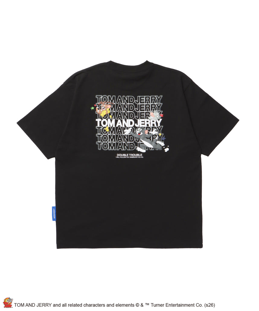 TJ BLUR LOGO TEE / トムとジェリー 半袖 クルーネック プリント ワンポイント ユニセックス オーバーサイズ ビッグシルエット レイヤード ブラック