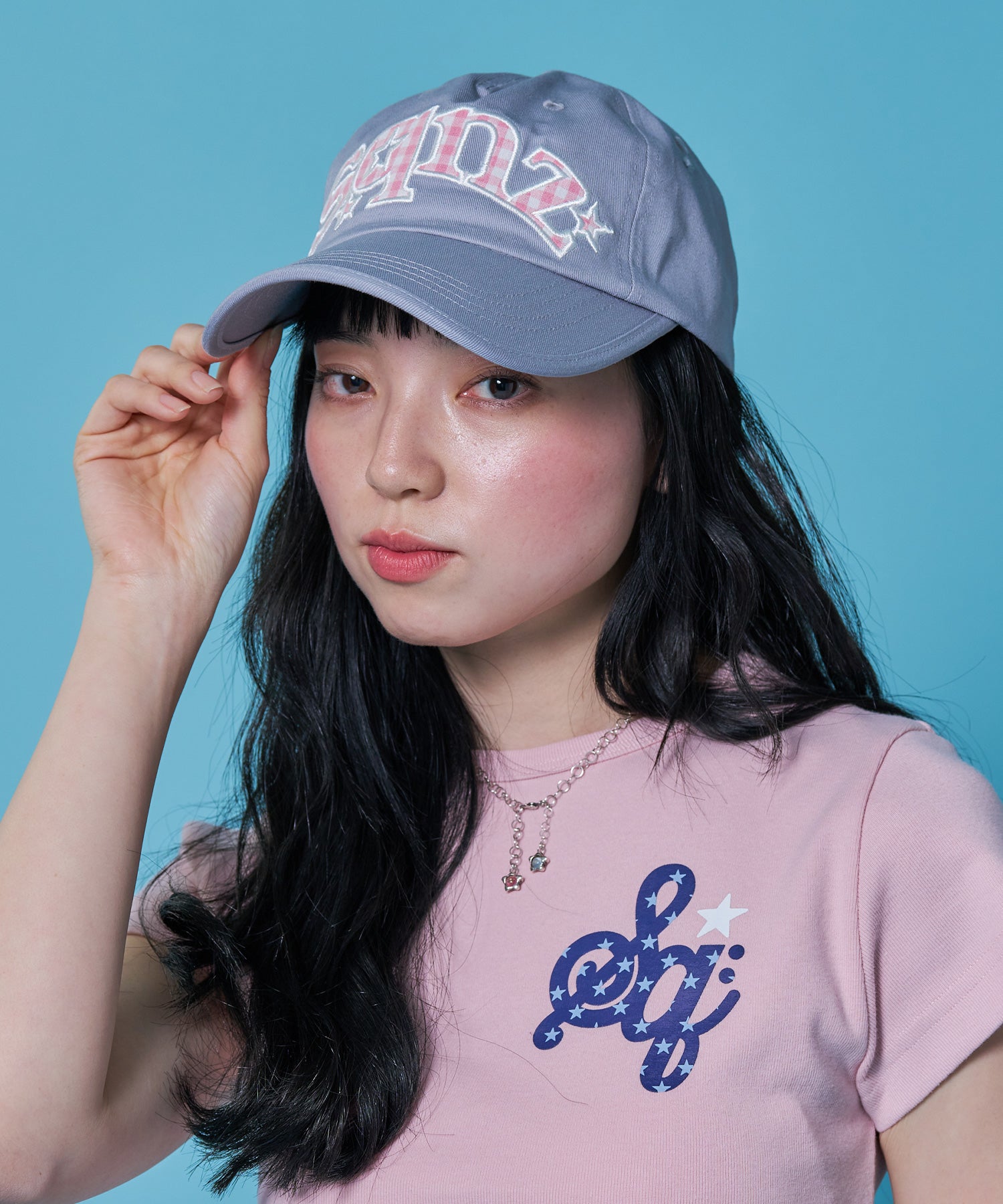 ≪予約商品≫sqnz gingham logo cap / キャップ 帽子 ワッペン ベースボール ユニセックス 刺繍 グレー