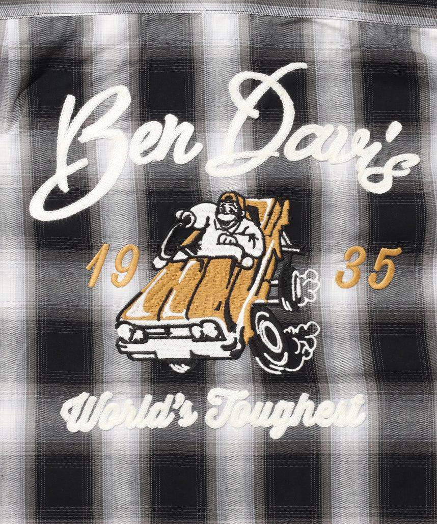 DRIVE EMB PLAID O/C SHIRT / 半袖 シャツ オープンカラー ヴィンテージライク オンブレチェック ブラック