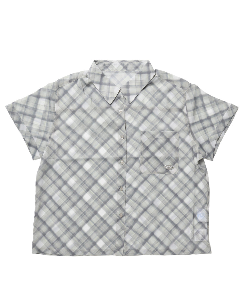 ※WEB限定 / レディースチェック半袖シャツ / sqnz sheer check shirts グリーン