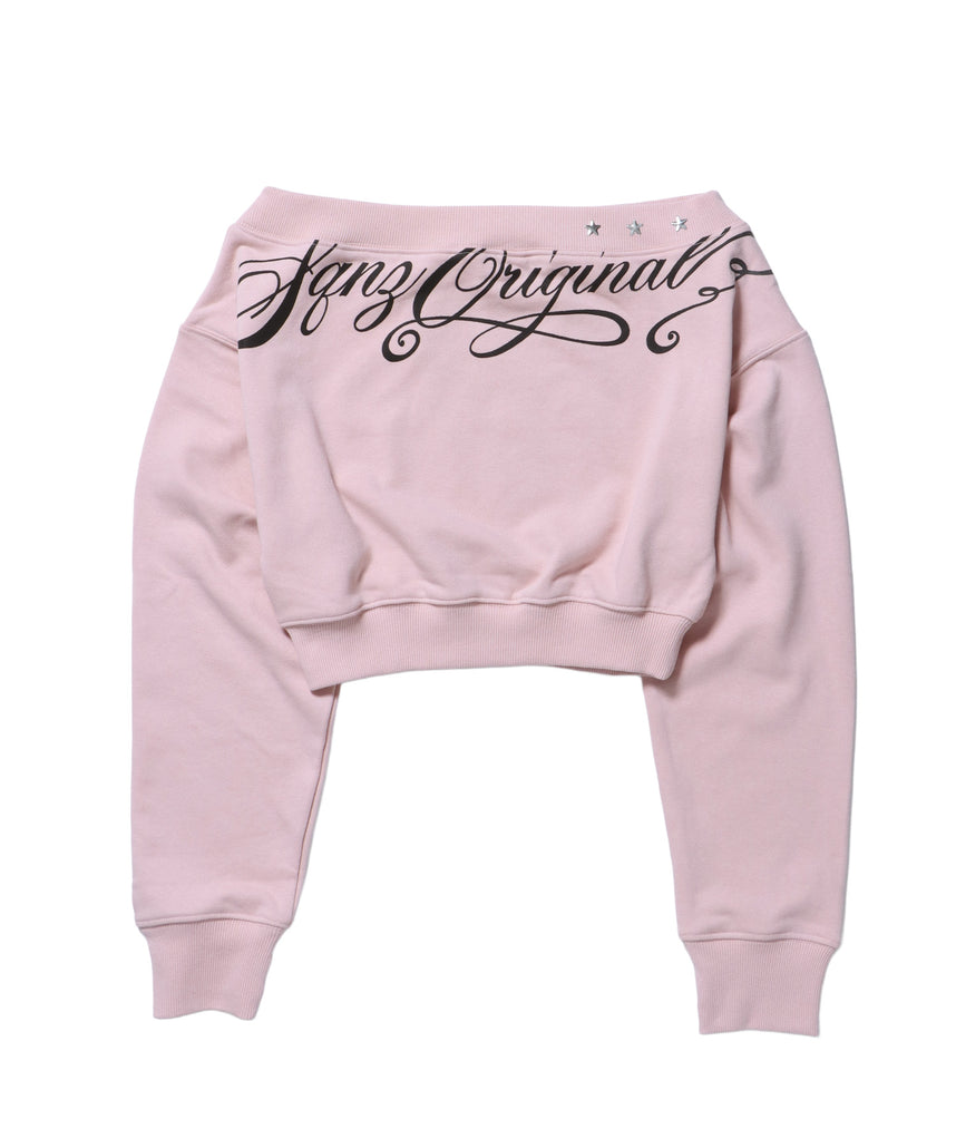 sqnz star shoulder sweat ladies / レディース ワンショルダー スタッズ 裏毛 短丈 サムホール ピンク
