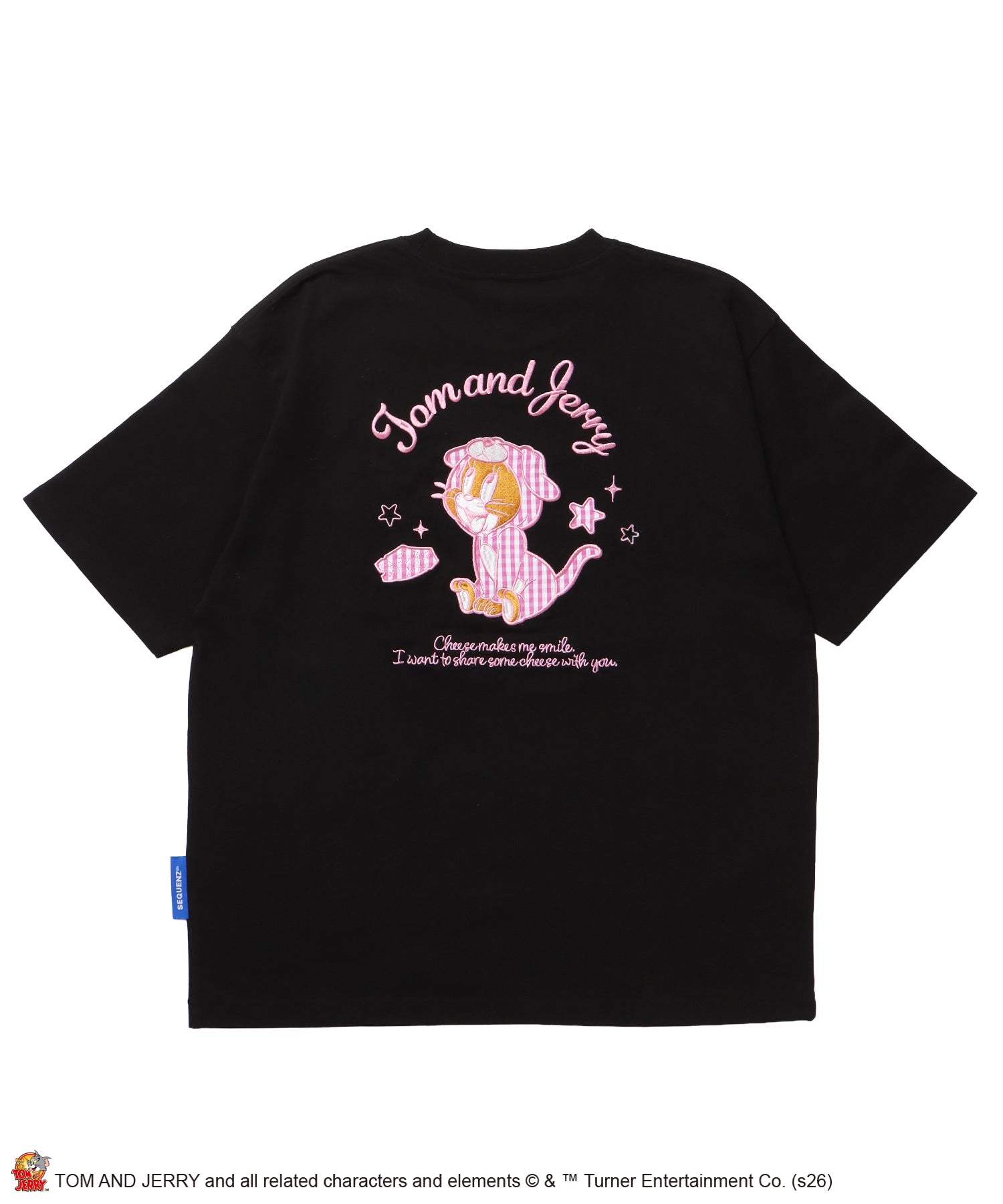 TJ GINGHAM DOG TEE / トムとジェリー 半袖 クルーネック 刺繍 ワンポイント ワッペン ユニセックス オーバーサイズ レイヤード ブラック